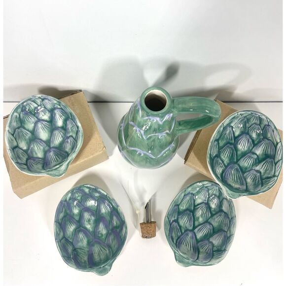 Gibson Cookware Fresh Vegetable 5pc Artichoke Oil Dipping Set Vintage NIB - Picture 6 of 8